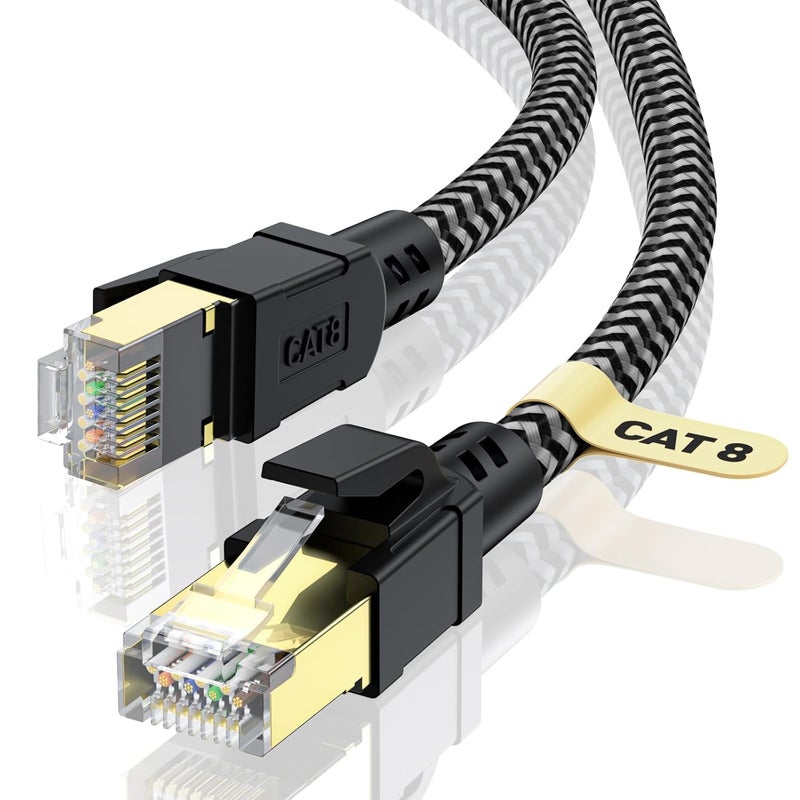 VABNEER Cat 8 Ethernet Cable 19FT, High-Speed Braided Internet Cable Network Cord with Gold Plated RJ45 Connector 40Gbps 2000Mhz Heavy Duty LAN Cable Shielded Indoor - Image 1